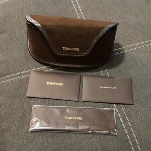 NEW Tom Ford Dark Brown Sunglasses Case with polishing cloth and tom ford cloth